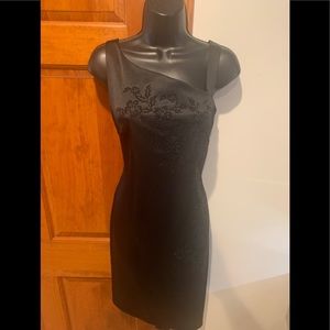 Vintage 90’s black satin dress floral embellished stones sz 10P Nordstrom